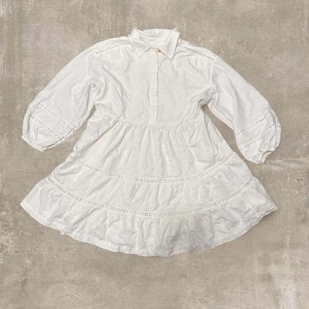Maeve Anthropologie White Tiered Mini Dress Size Small